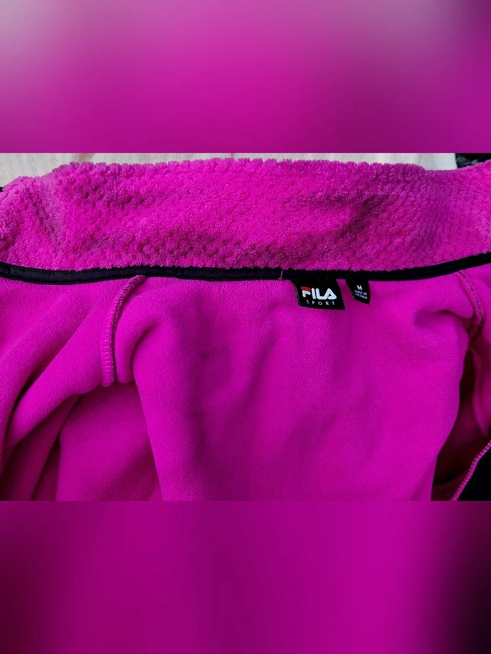 Fila Magenta and Black Teddy Fleece Jacket